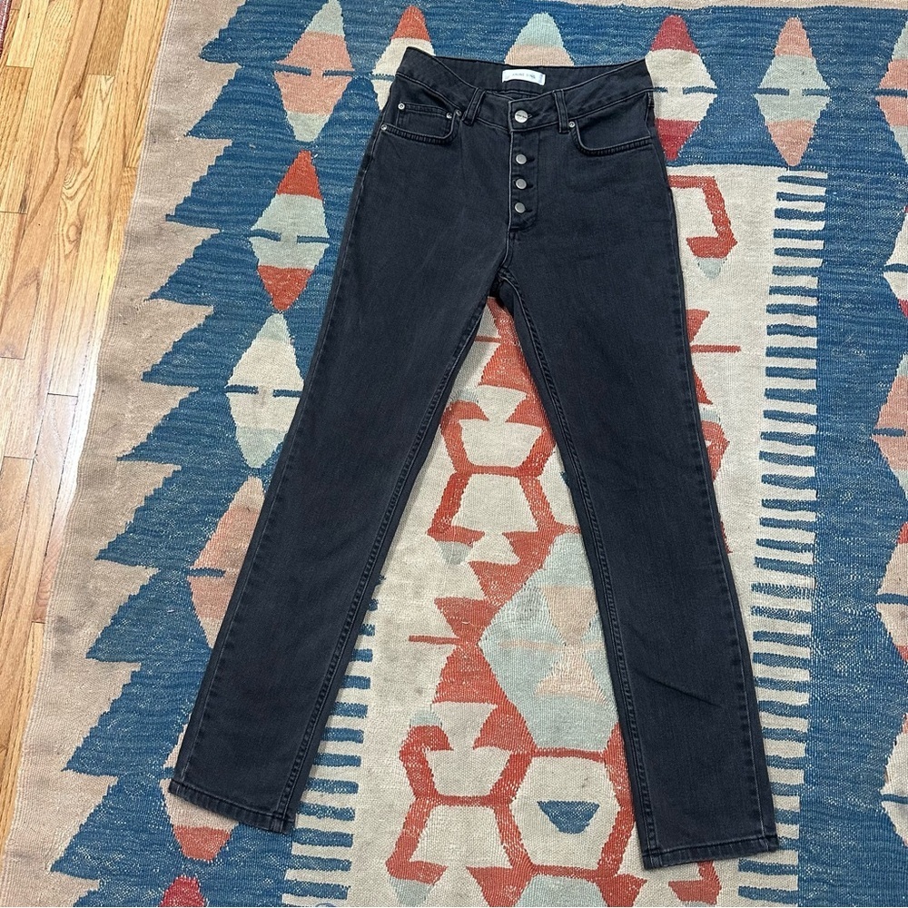 Anine Bing Frida High Rise Slim Jeans Charcoal Exposed Buttons - like new - Picture 2 of 12